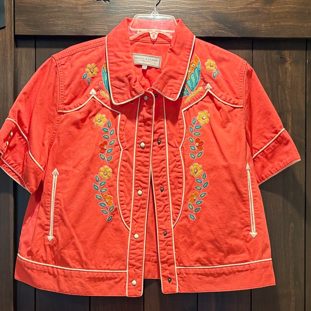 Double D Ranch Coral Red Embroidered Western Shirt Jacket
